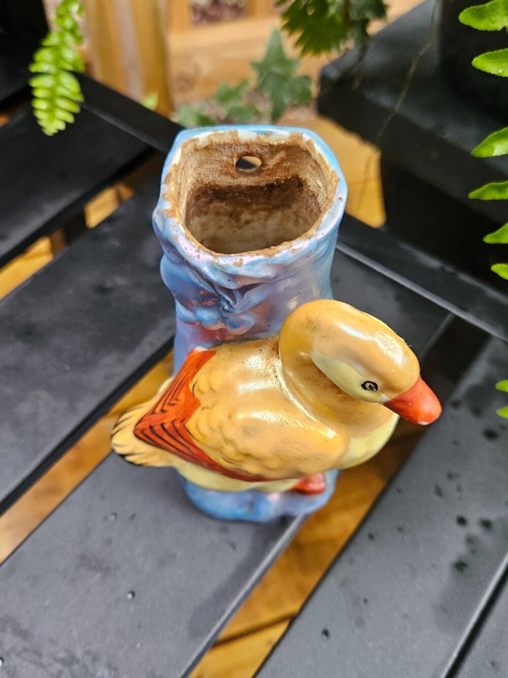 Vintage Majolica Lusterware Wall Pocket - Duck Flowers - Picture 8 of 9
